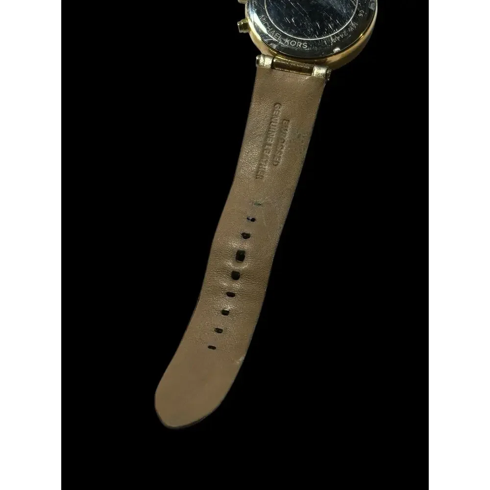 Michael Kors MK2444 Sawyer Champagne Dial Gold Leather Strap Chrono Women Watch